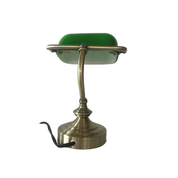 Vintage Brass Bankers Desk Lamp-Green Glass Shade - Picture 3 of 4